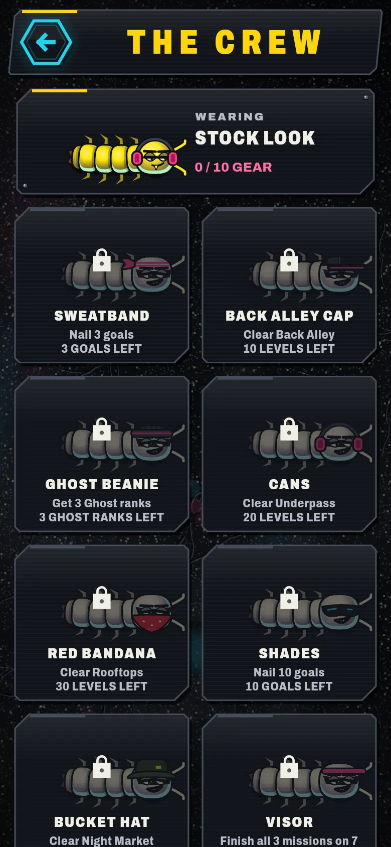 Crew screen with gear to unlock